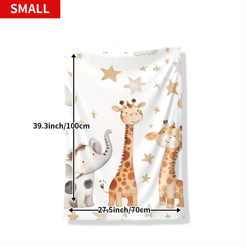 Snuggle-Soft Flannel Blanket – Adorable Elephant, Giraffe & Star Prints