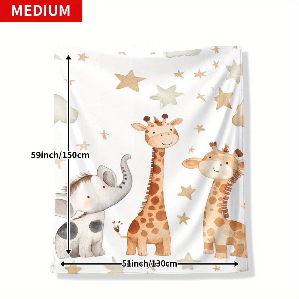Snuggle-Soft Flannel Blanket – Adorable Elephant, Giraffe & Star Prints