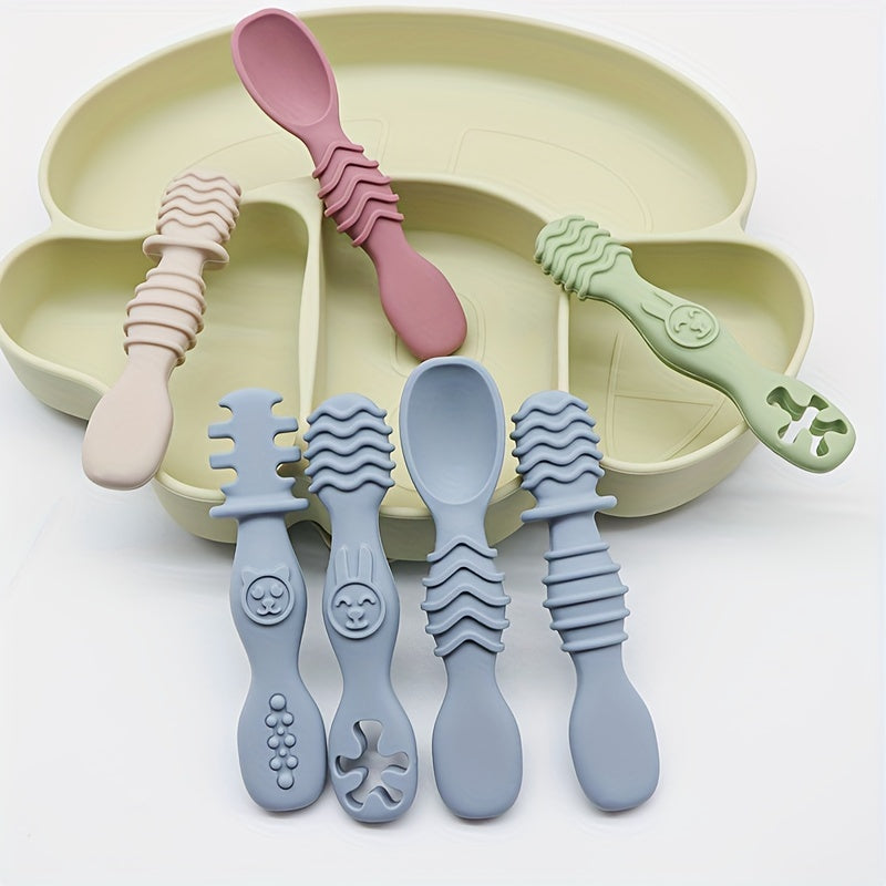 4-Piece Baby Silicone Spoon & Fork Set – Soft, Food-Grade Cutlery for Safe & Easy Self-Feeding