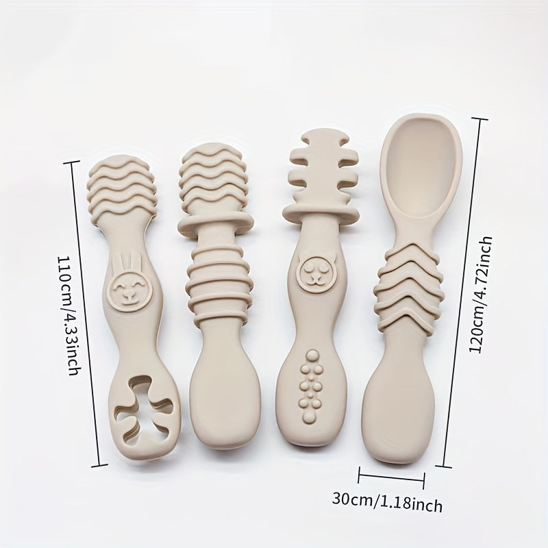 4-Piece Baby Silicone Spoon & Fork Set – Soft, Food-Grade Cutlery for Safe & Easy Self-Feeding