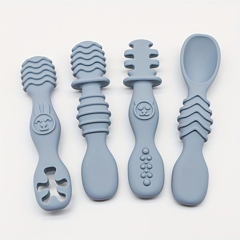 4-Piece Baby Silicone Spoon & Fork Set – Soft, Food-Grade Cutlery for Safe & Easy Self-Feeding