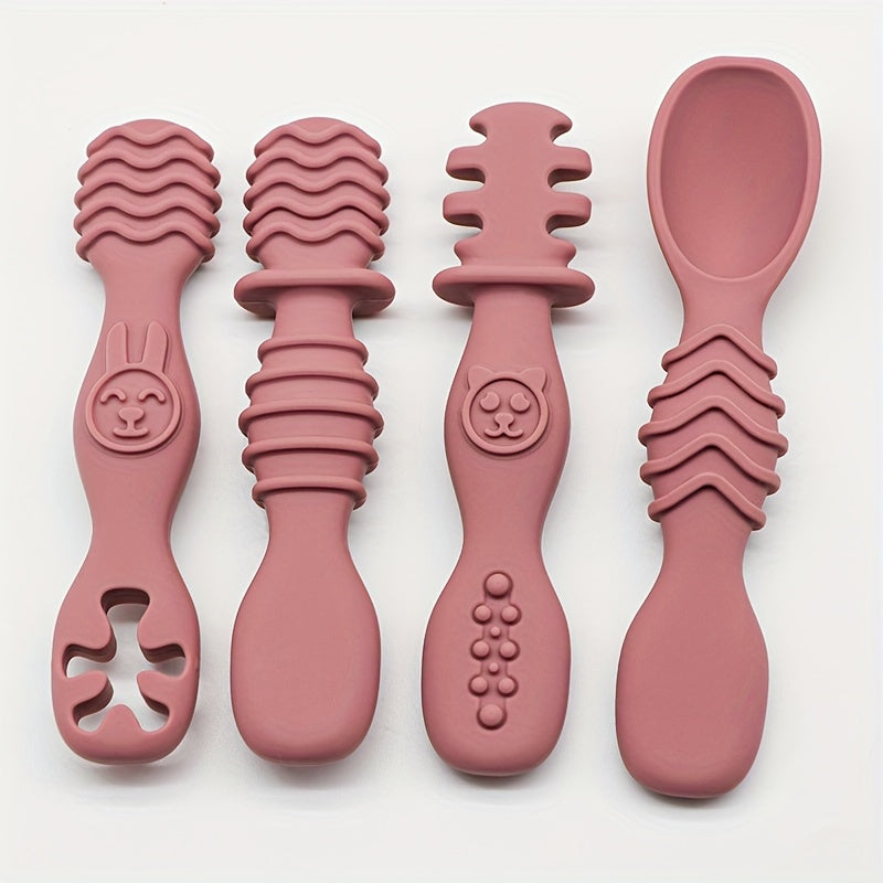 4-Piece Baby Silicone Spoon & Fork Set – Soft, Food-Grade Cutlery for Safe & Easy Self-Feeding