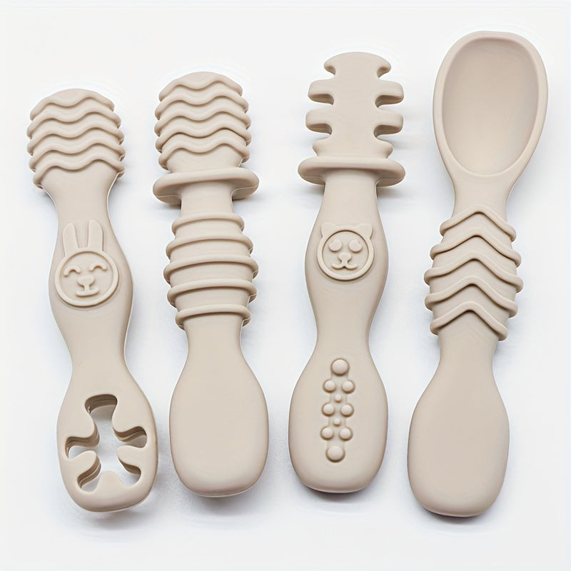 4-Piece Baby Silicone Spoon & Fork Set – Soft, Food-Grade Cutlery for Safe & Easy Self-Feeding