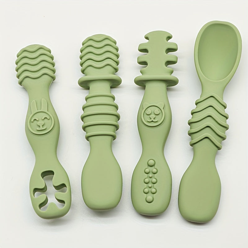 4-Piece Baby Silicone Spoon & Fork Set – Soft, Food-Grade Cutlery for Safe & Easy Self-Feeding